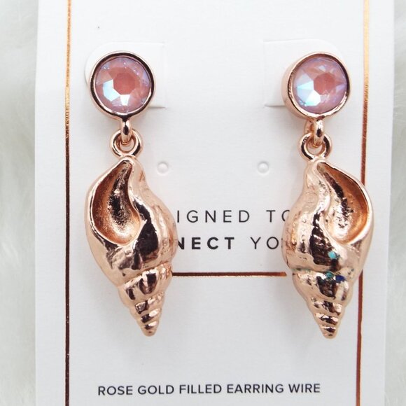 Alex and Ani Swarovski Crystal Rose Gold Filled Shell Earrings - Picture 5 of 8